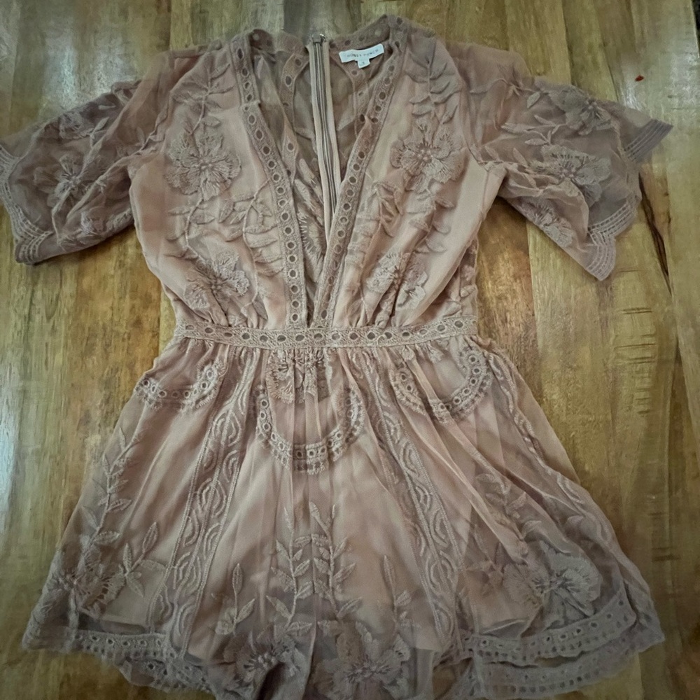Honey Punch Mauve Lace Embroidered Short Jumpsuit